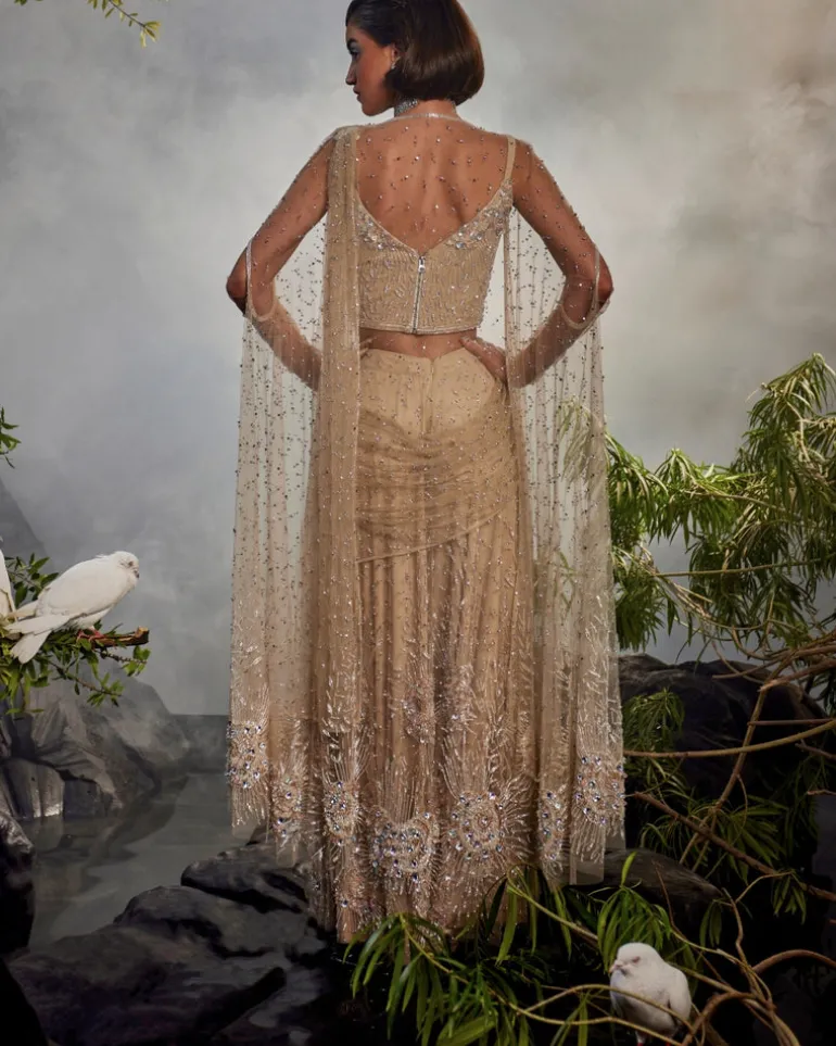 Champagne Cape Sharara Sari Set