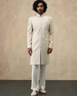 Champagne Chanderi Silk Achkan Set