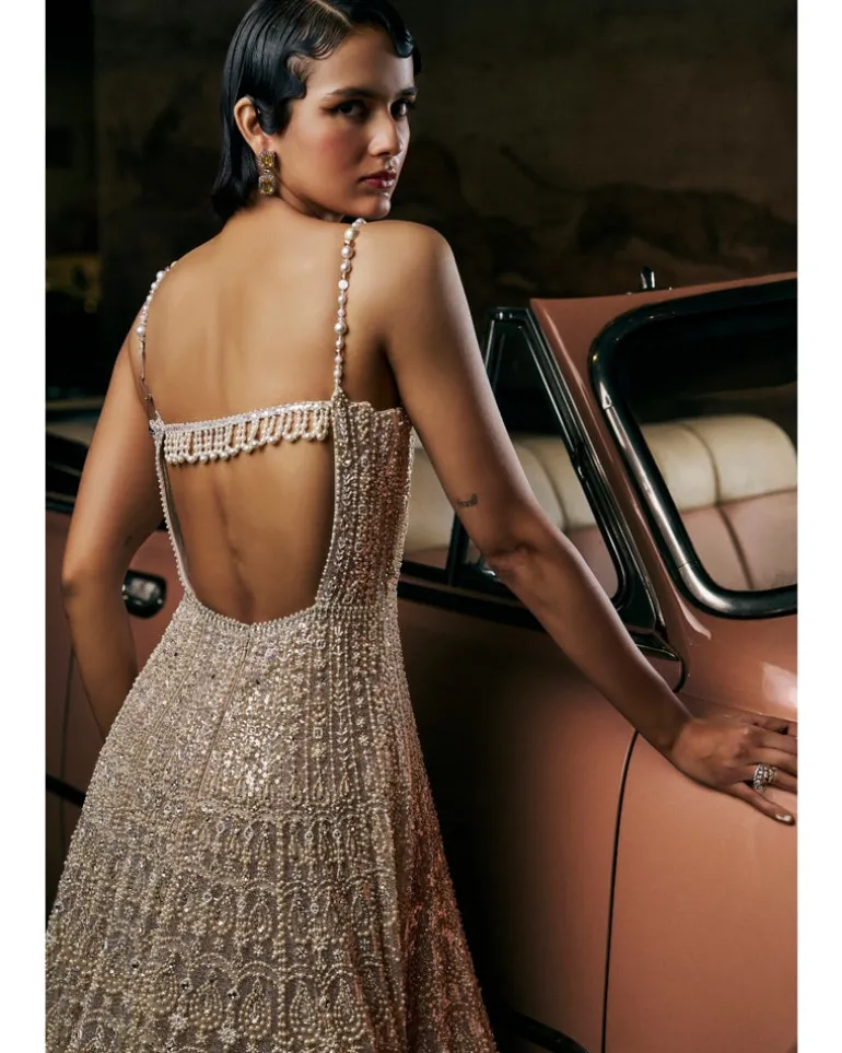 Champagne Crystal Scalloped Gown