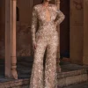 Champagne Gold Full Embroidered Jumpsuit