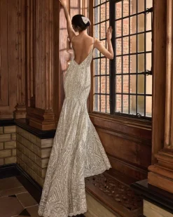 Champagne Sequin Fish Cut Gown