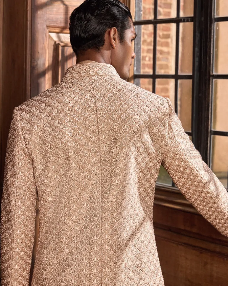 Champagne Thread Sequin Sherwani Set