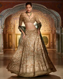 Champagne Zardozi Lehenga Set