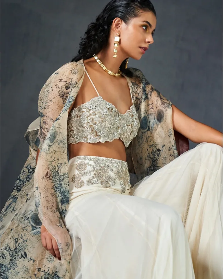 Champagne-Blue Cape Set