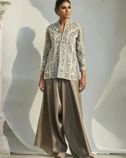 Charcoal Gray Rani Jacket With Loose Pants Set