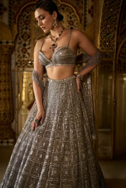 Charcoal Grey Sequin Lehenga Set
