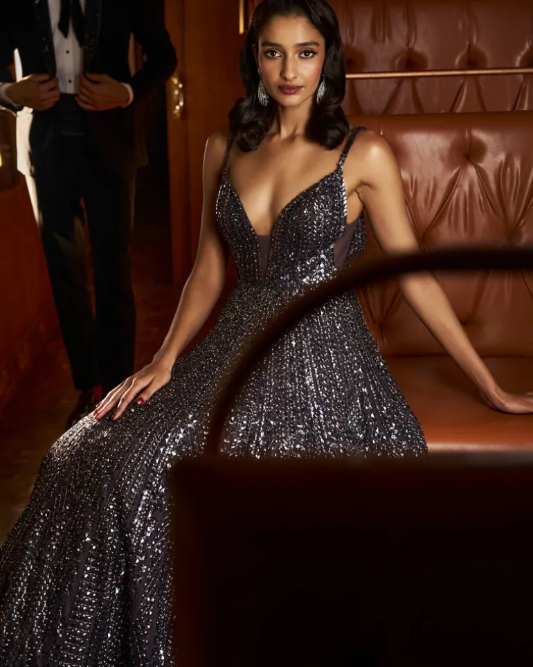 Charcoal Tonal Sequin Gown