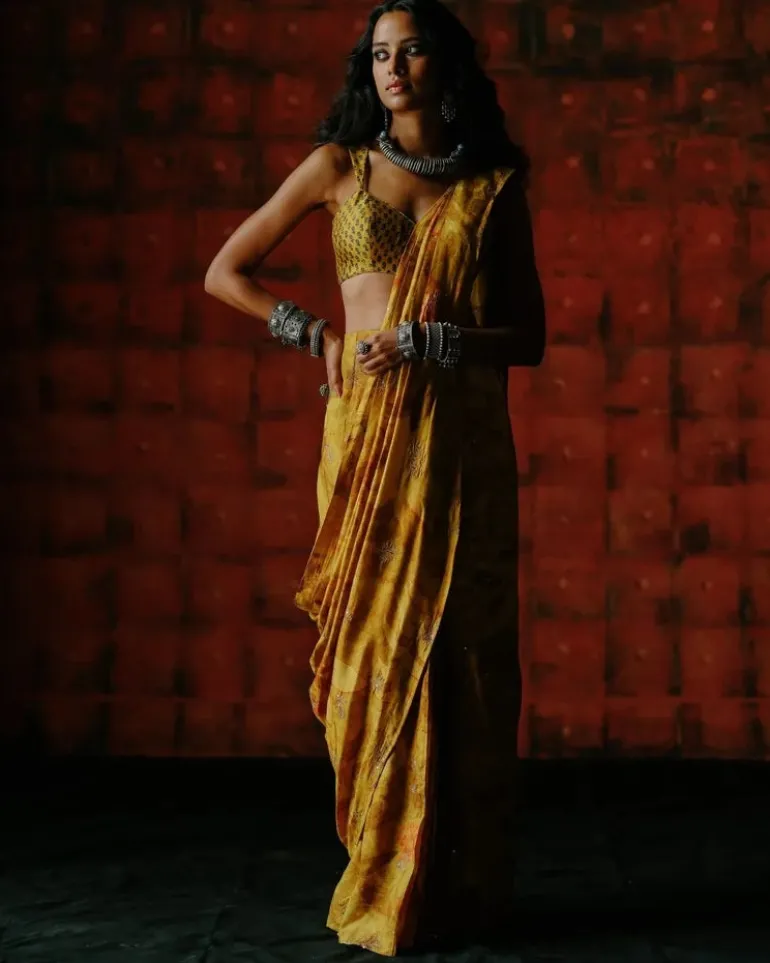 Charlotte Amber Pre Draped Sari Set