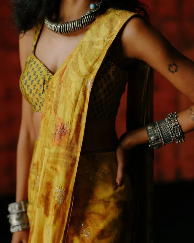 Charlotte Amber Pre Draped Sari Set
