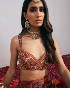 Cherry Red Printed Lehenga Set