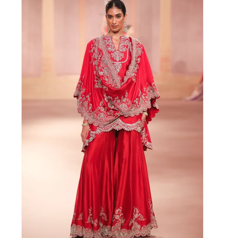 Chiniya Red Embroidered Sharara Set