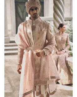 Cinnamon Rose Applique Embroidered Sherwani Set
