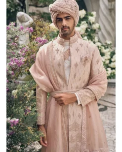 Cinnamon Rose Applique Embroidered Sherwani Set