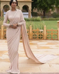 Classic Dusty Pink Embroidered Sari Set