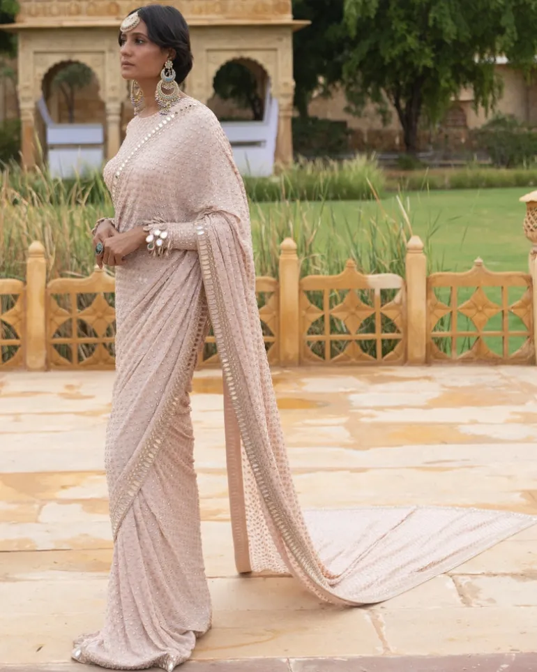 Classic Dusty Pink Embroidered Sari Set