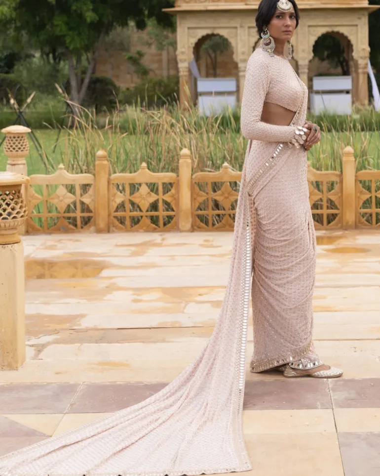 Classic Dusty Pink Embroidered Sari Set