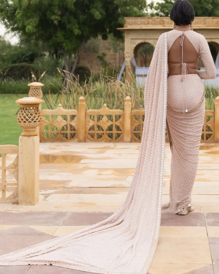 Classic Dusty Pink Embroidered Sari Set