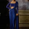 Cobalt Blue Pre Draped Sari Set