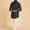 Cobalt Blue Silk Motif Kurta Set