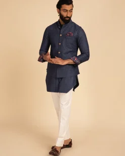 Cobalt Blue Silk Motif Kurta Set