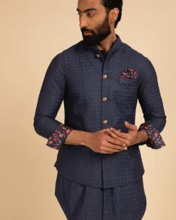 Cobalt Blue Silk Motif Kurta Set