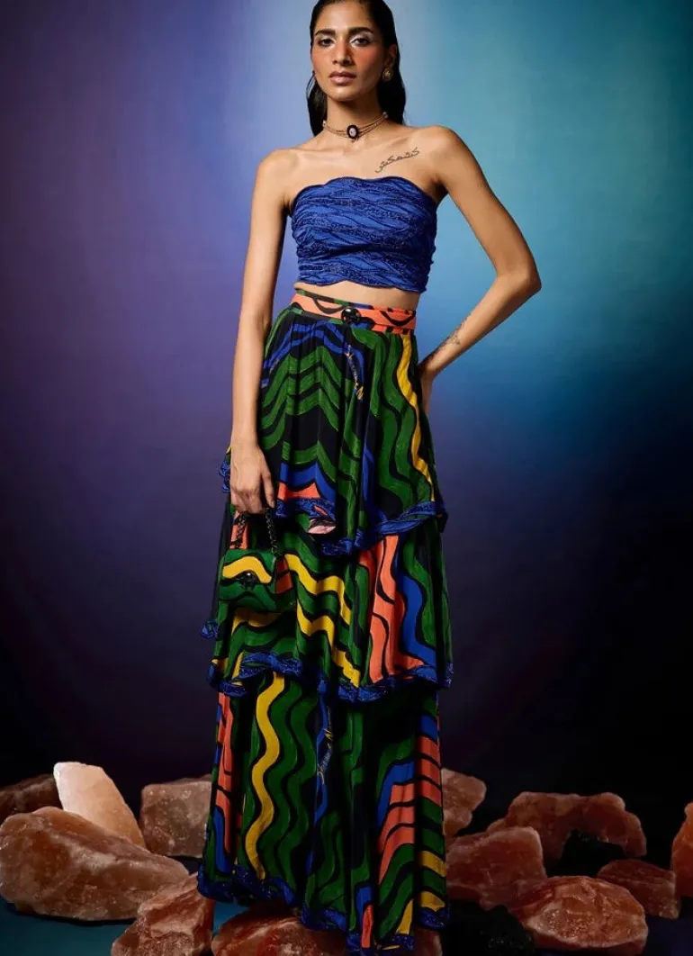 Cobalt Raio Skein Bustier with Aurorays Raio Tiered Skirt Set