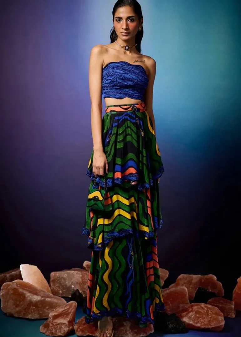 Cobalt Raio Skein Bustier with Aurorays Raio Tiered Skirt Set