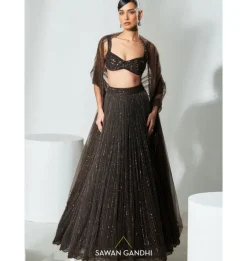 Coca Brown Beadwork Lehenga Set