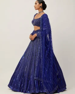 Cocktail Blue Crystal Linear Embroidered Lehenga Set