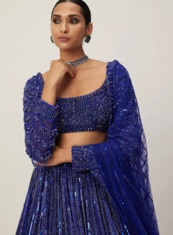 Cocktail Blue Crystal Linear Embroidered Lehenga Set