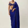 Cocktail Blue Satin Sari Set