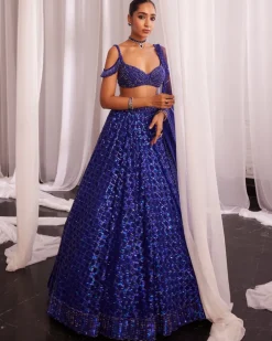 Cocktail Blue Sequins Embroidered Lehenga Set