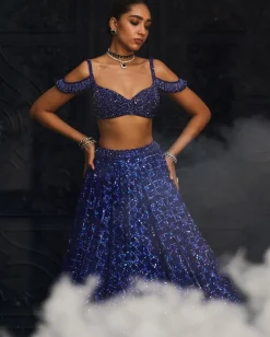 Cocktail Blue Sequins Embroidered Lehenga Set