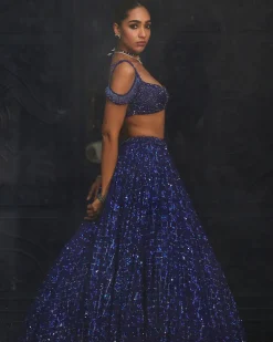 Cocktail Blue Sequins Embroidered Lehenga Set