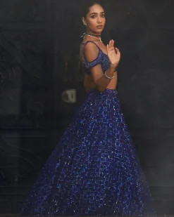 Cocktail Blue Sequins Embroidered Lehenga Set