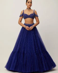 Cocktail Blue Sequins Scattered Tulle Lehenga Set