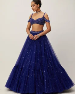Cocktail Blue Sequins Scattered Tulle Lehenga Set