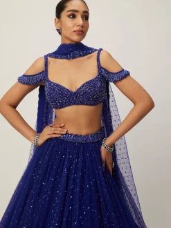 Cocktail Blue Sequins Scattered Tulle Lehenga Set