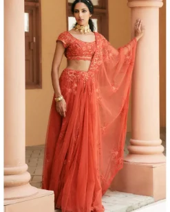 Cocktail Butterfly Tulle Drape Sari Set