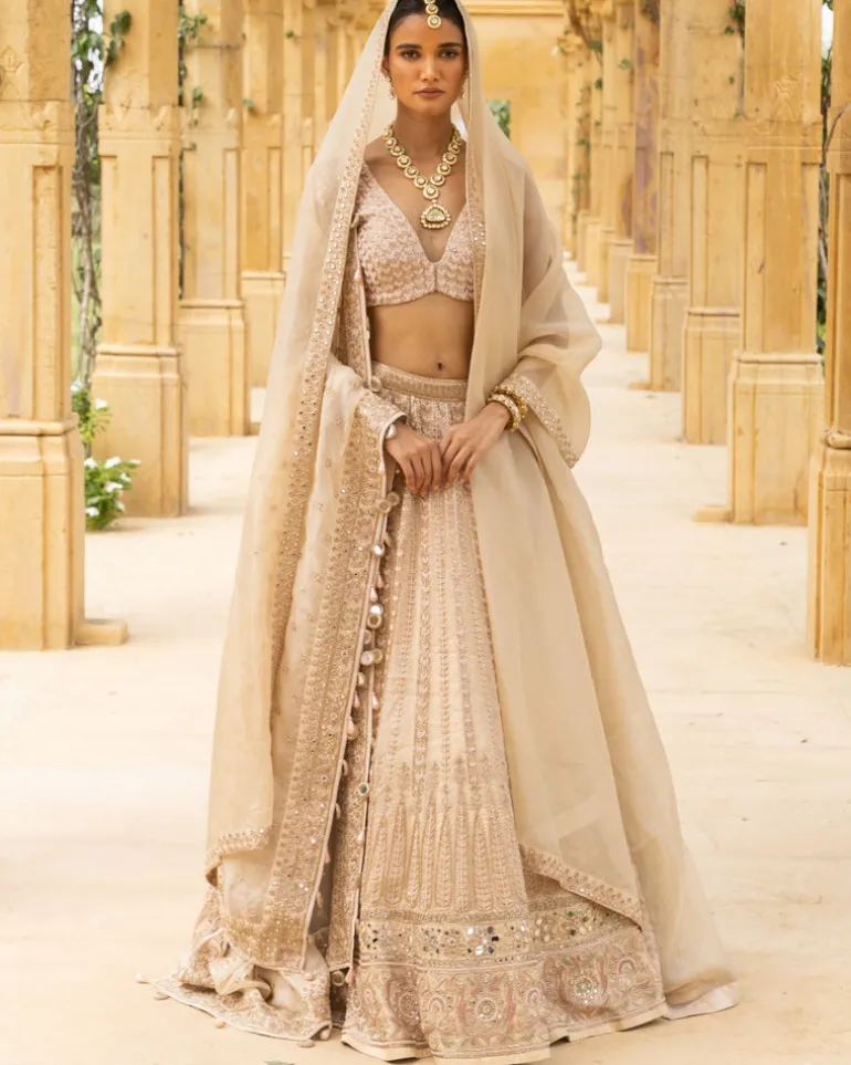 Coconut & Gold Bridal Embroidered Lehenga Set