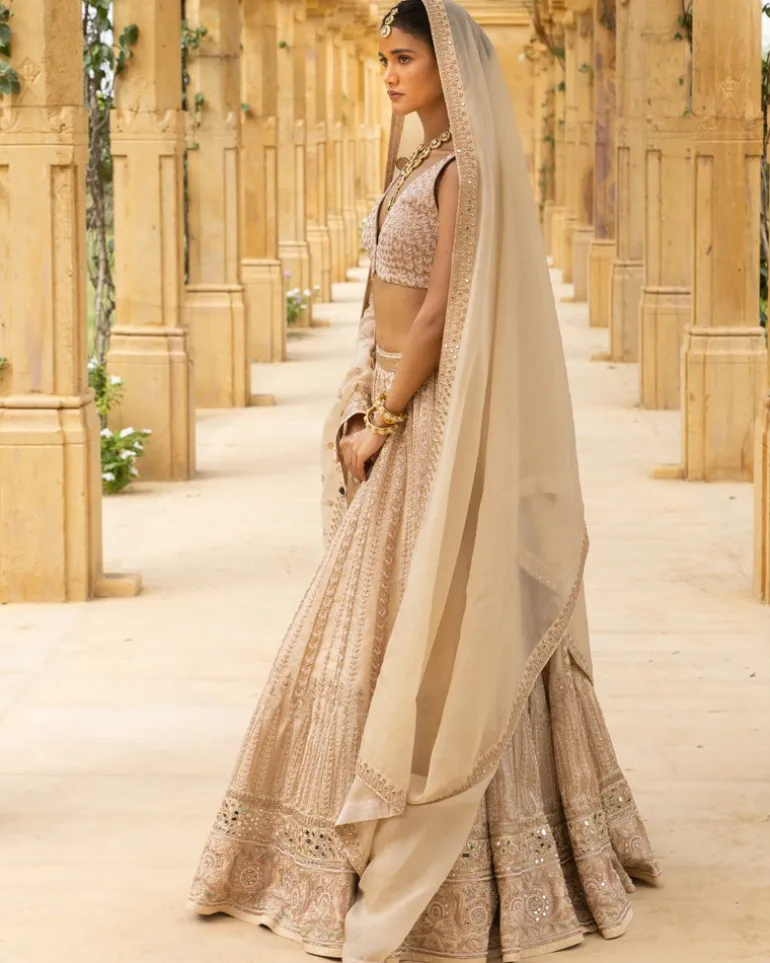 Coconut & Gold Bridal Embroidered Lehenga Set