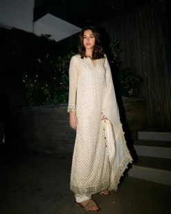 Coconut & Gold Embroidered Kurta Set
