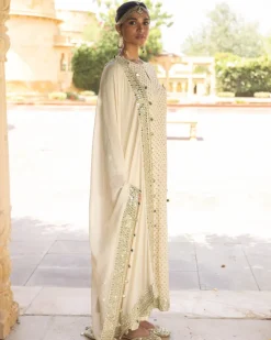 Coconut & Gold Embroidered Kurta Set