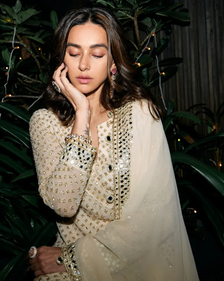Coconut & Gold Embroidered Kurta Set
