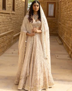 Coconut & Gold Hand Embroidered Lehenga Set