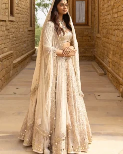 Coconut & Gold Hand Embroidered Lehenga Set