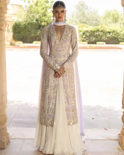 Coconut & Lavendar Embroidered Sharara Set