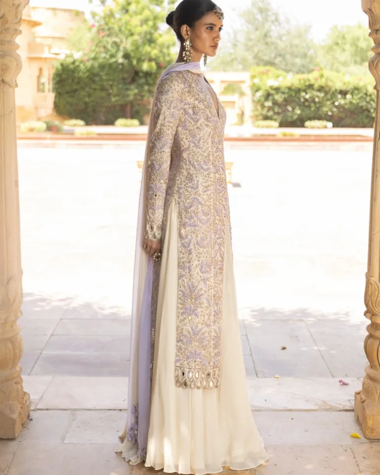 Coconut & Lavendar Embroidered Sharara Set