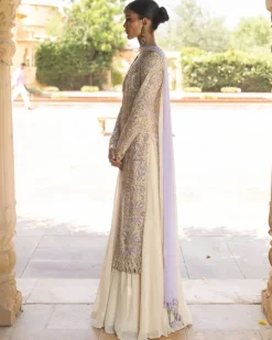 Coconut & Lavendar Embroidered Sharara Set