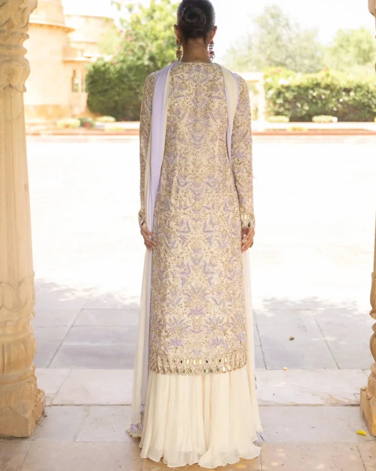 Coconut & Lavendar Embroidered Sharara Set